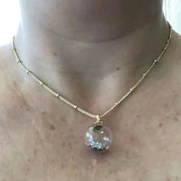 Green Glass Globe Seashell Conch Crystal 14k Gold Plated Station Chain Necklace - Picture 2 of 6